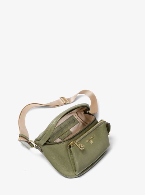 Damske Crossbody Kabelka Michael Kors Slater Medium Pebbled Leather Sling Pack Olivovo Zelená - Kabelky Michael Kors Akcia | OVJPE-6581
